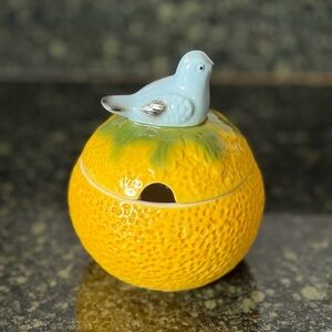 Anthropologie Bluebird Lemon Ceramic Sugar Bowl Jam Jar